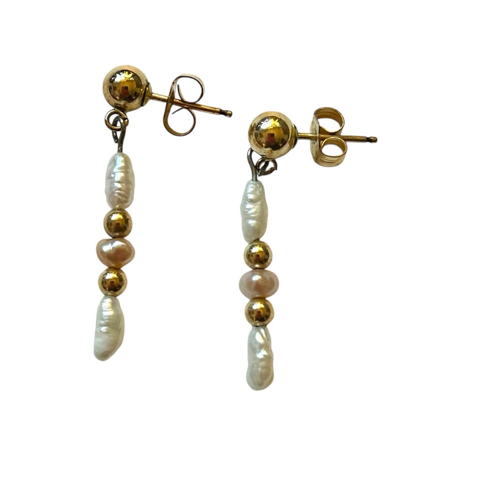 14K Gold Freshwater Pearl Dangle Earrings – Classic Elegance